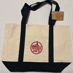 Trader Joe's Canvas Tote Bag with Black Straps